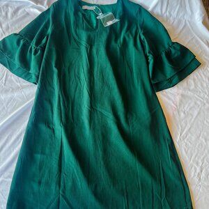 Belongsci Emerald Green Ruffle Shift Dress Woman's Size XL NWT